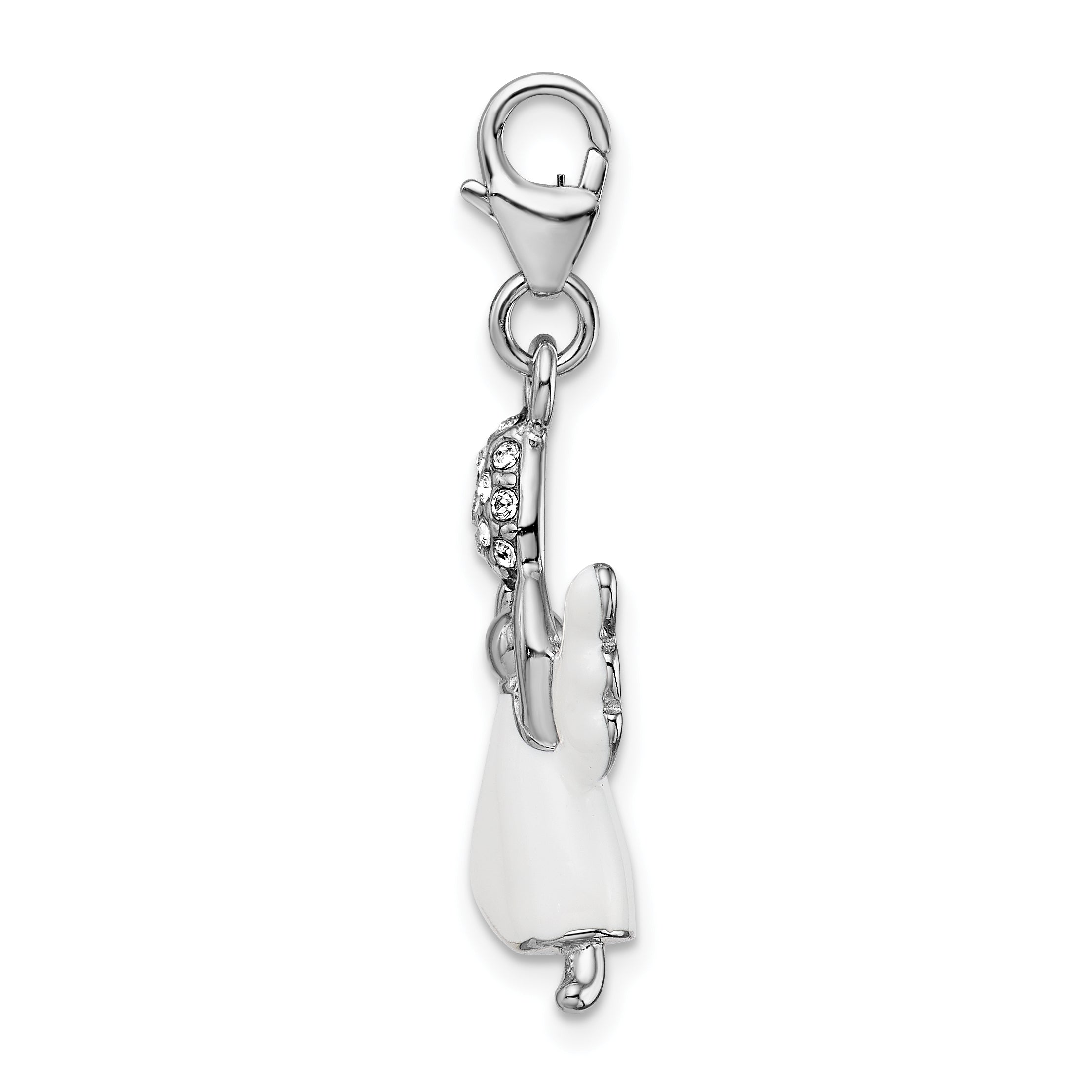 Amore La Vita Sterling Silver Rhodium-plated Polished 3-D White Enameled Crystal From Swarovski Angel Charm with Fancy Lobster Clasp