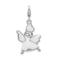 Amore La Vita Sterling Silver Rhodium-plated Polished 3-D White Enameled Crystal From Swarovski Angel Charm with Fancy Lobster Clasp