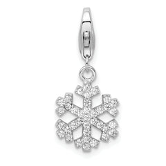 Amore La Vita Sterling Silver Rhodium-plated Polished CZ Snowflake Charm with Fancy Lobster Clasp