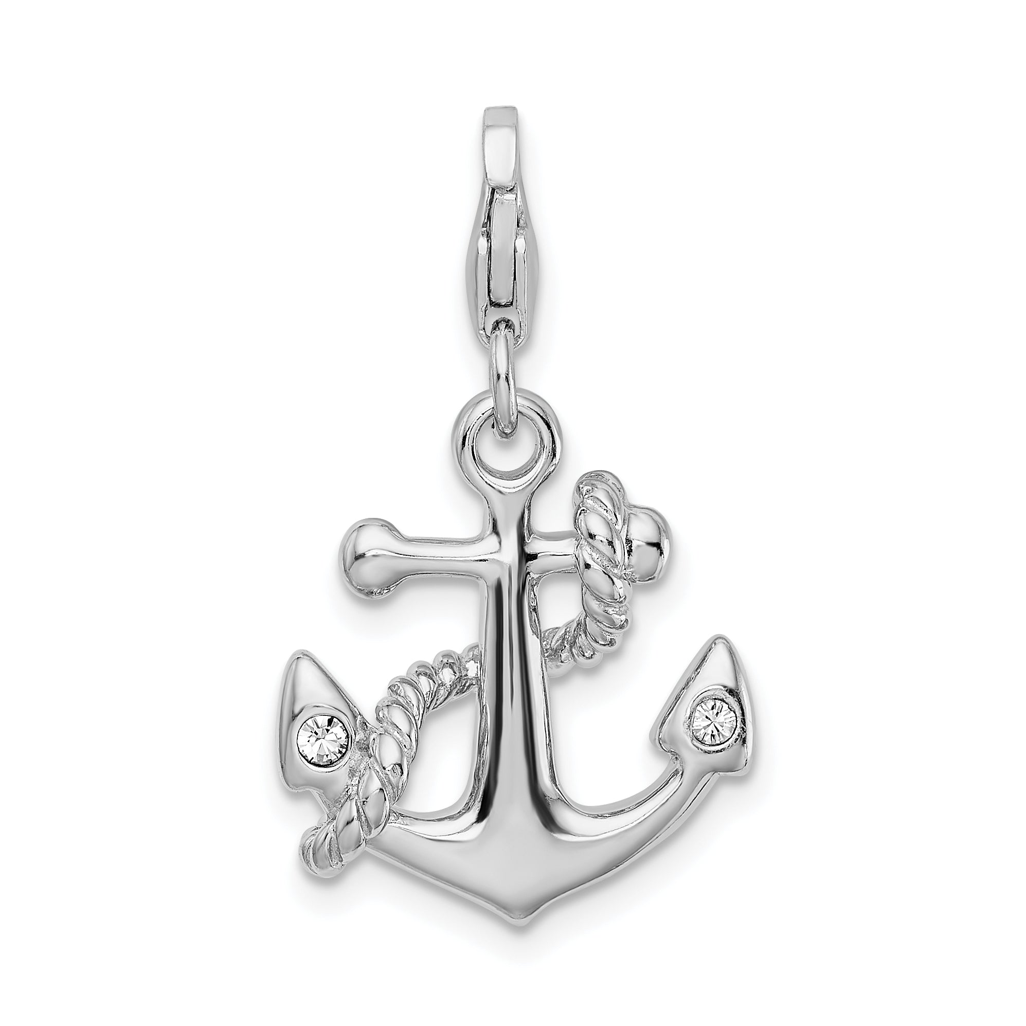 Amore La Vita Sterling Silver Rhodium-plated Polished 3-D Enameled Swarovski Crystal Anchor Charm with Fancy Lobster Clasp