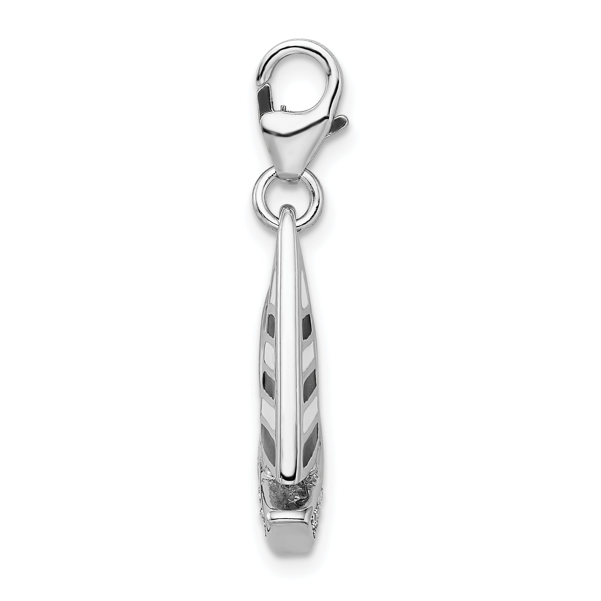 Amore La Vita Sterling Silver Rhodium-plated Polished 3-D Enameled Swarovski Crystal Sailboat Charm with Fancy Lobster Clasp