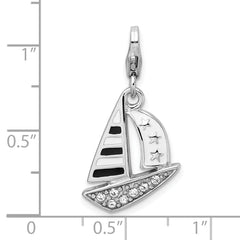 Amore La Vita Sterling Silver Rhodium-plated Polished 3-D Enameled Swarovski Crystal Sailboat Charm with Fancy Lobster Clasp