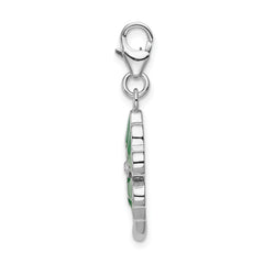 Amore La Vita Sterling Silver Rhodium-plated Polished 3-D Green Enameled 4 Leaf Clover and Clear Crystal From Swarovski LOVE Charm with Fancy Lobster Clasp