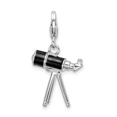 Amore La Vita Sterling Silver Rhodium-plated Polished 3-D Enameled Crystal from Swarovski Telescope Charm with Fancy Lobster Clasp