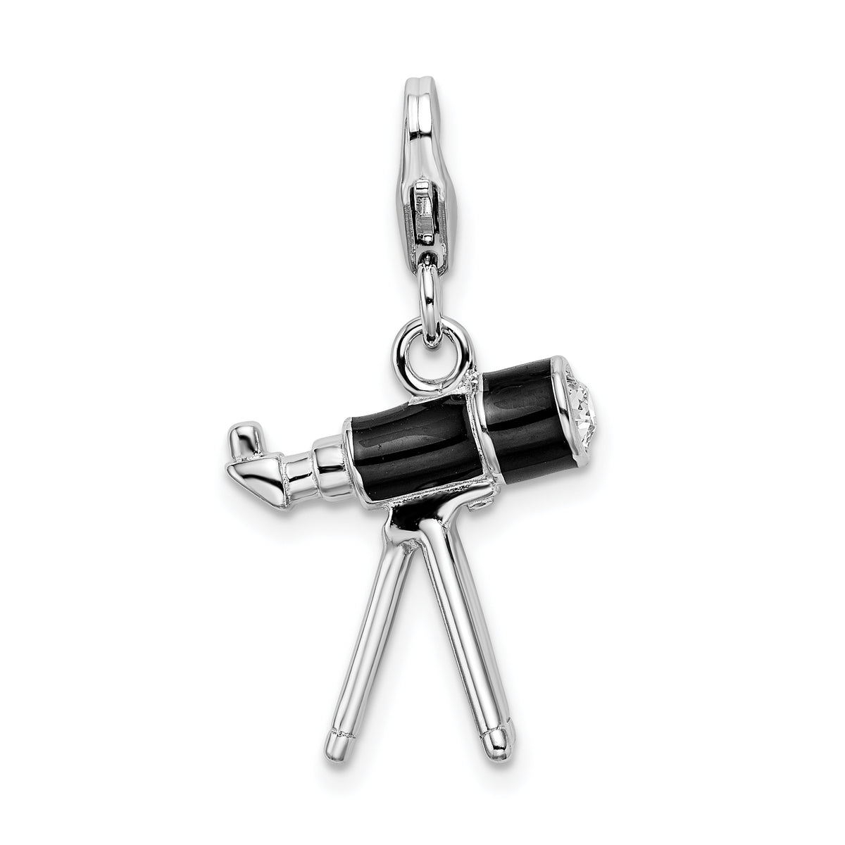 Amore La Vita Sterling Silver Rhodium-plated Polished 3-D Enameled Crystal from Swarovski Telescope Charm with Fancy Lobster Clasp