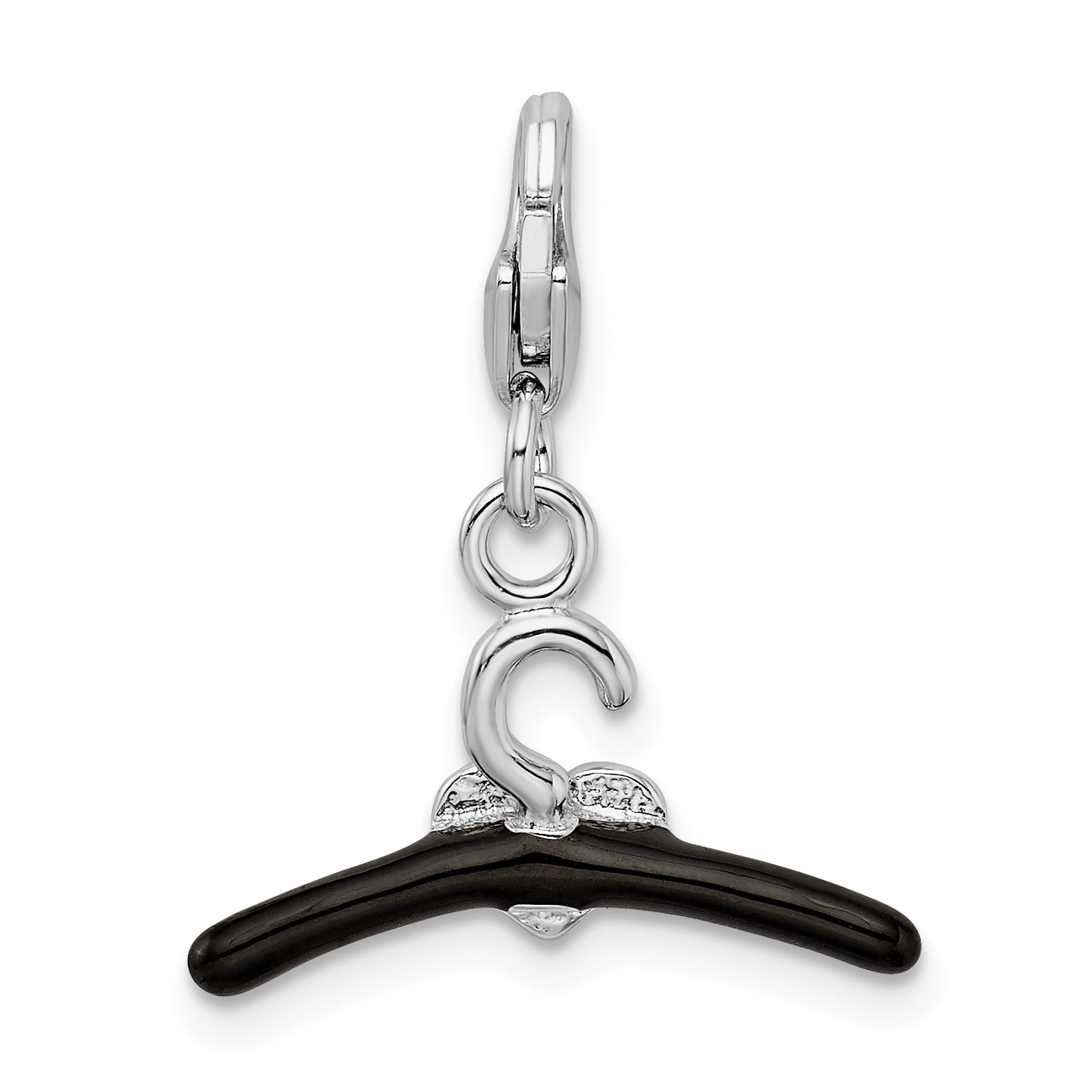 Amore La Vita Sterling Silver Rhodium-plated Polished 3-D Black and Red Enameled Heart Hanger Charm with Fancy Lobster Clasp