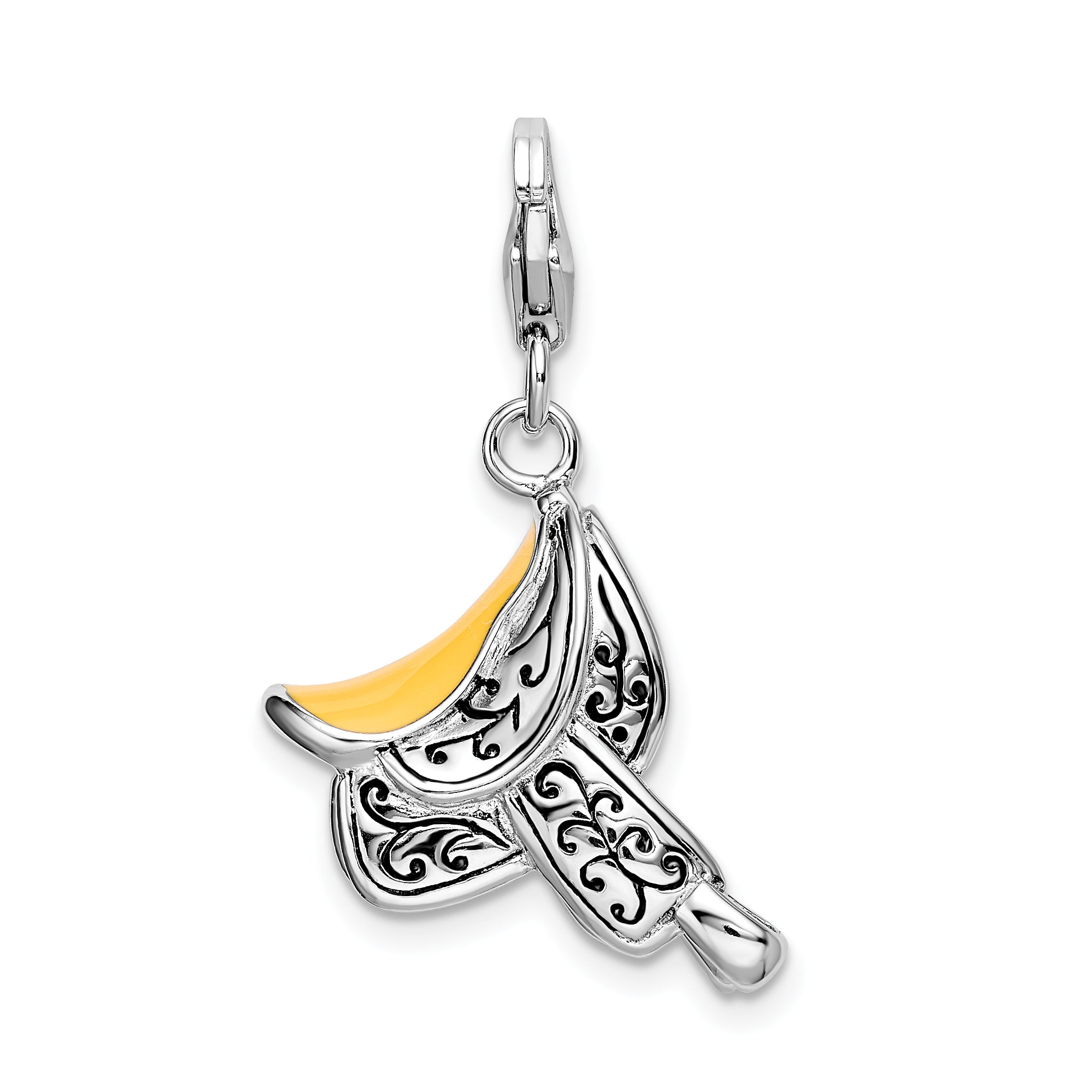 Amore La Vita Sterling Silver Rhodium-plated Polished 3-D Enameled Saddle Charm with Fancy Lobster Clasp