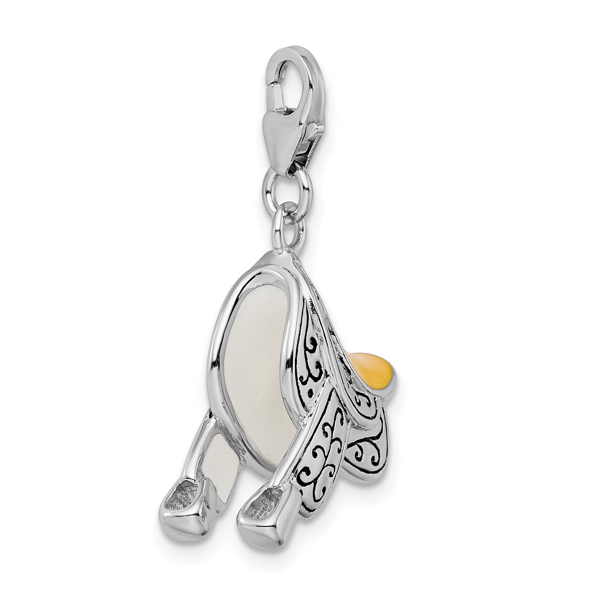 Amore La Vita Sterling Silver Rhodium-plated Polished 3-D Enameled Saddle Charm with Fancy Lobster Clasp