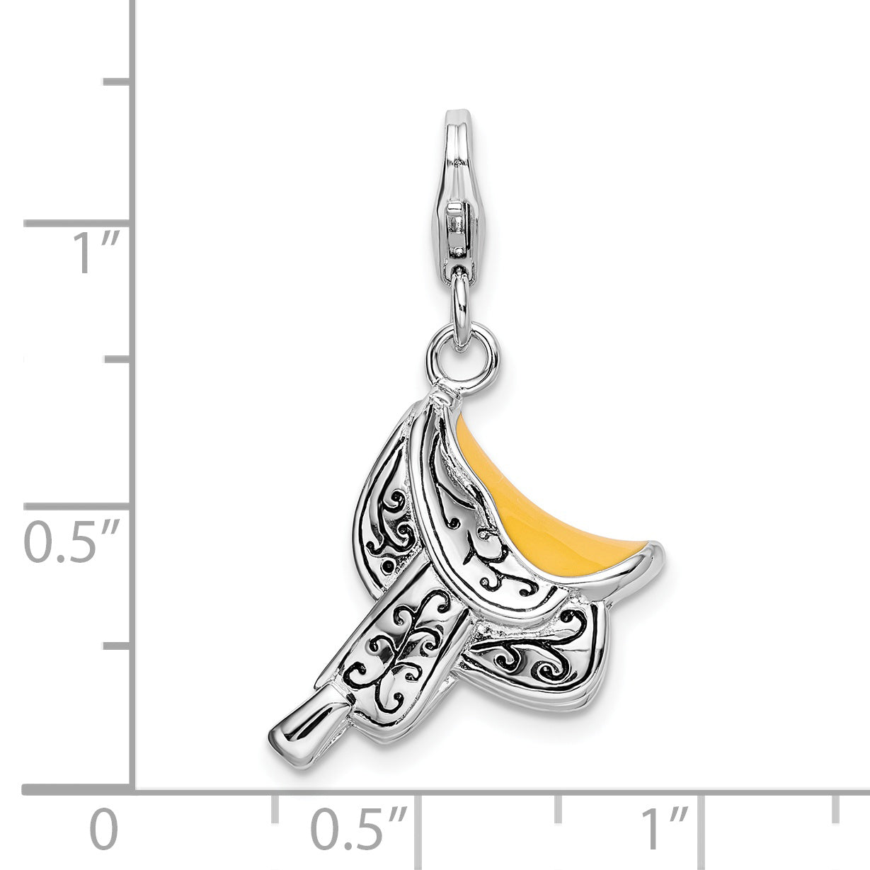 Amore La Vita Sterling Silver Rhodium-plated Polished 3-D Enameled Saddle Charm with Fancy Lobster Clasp