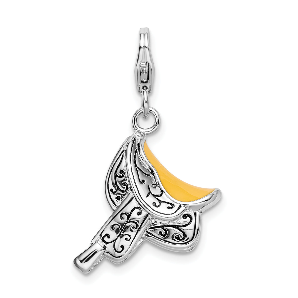 Amore La Vita Sterling Silver Rhodium-plated Polished 3-D Enameled Saddle Charm with Fancy Lobster Clasp