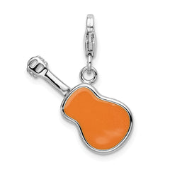 Amore La Vita Sterling Silver Rhodium-plated Polished 3-D Enameled Guitar Charm with Fancy Lobster Clasp