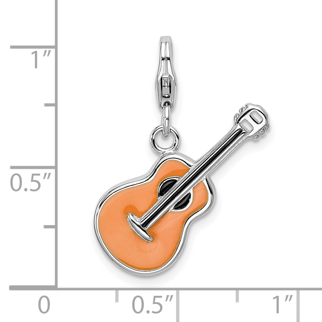 Amore La Vita Sterling Silver Rhodium-plated Polished 3-D Enameled Guitar Charm with Fancy Lobster Clasp