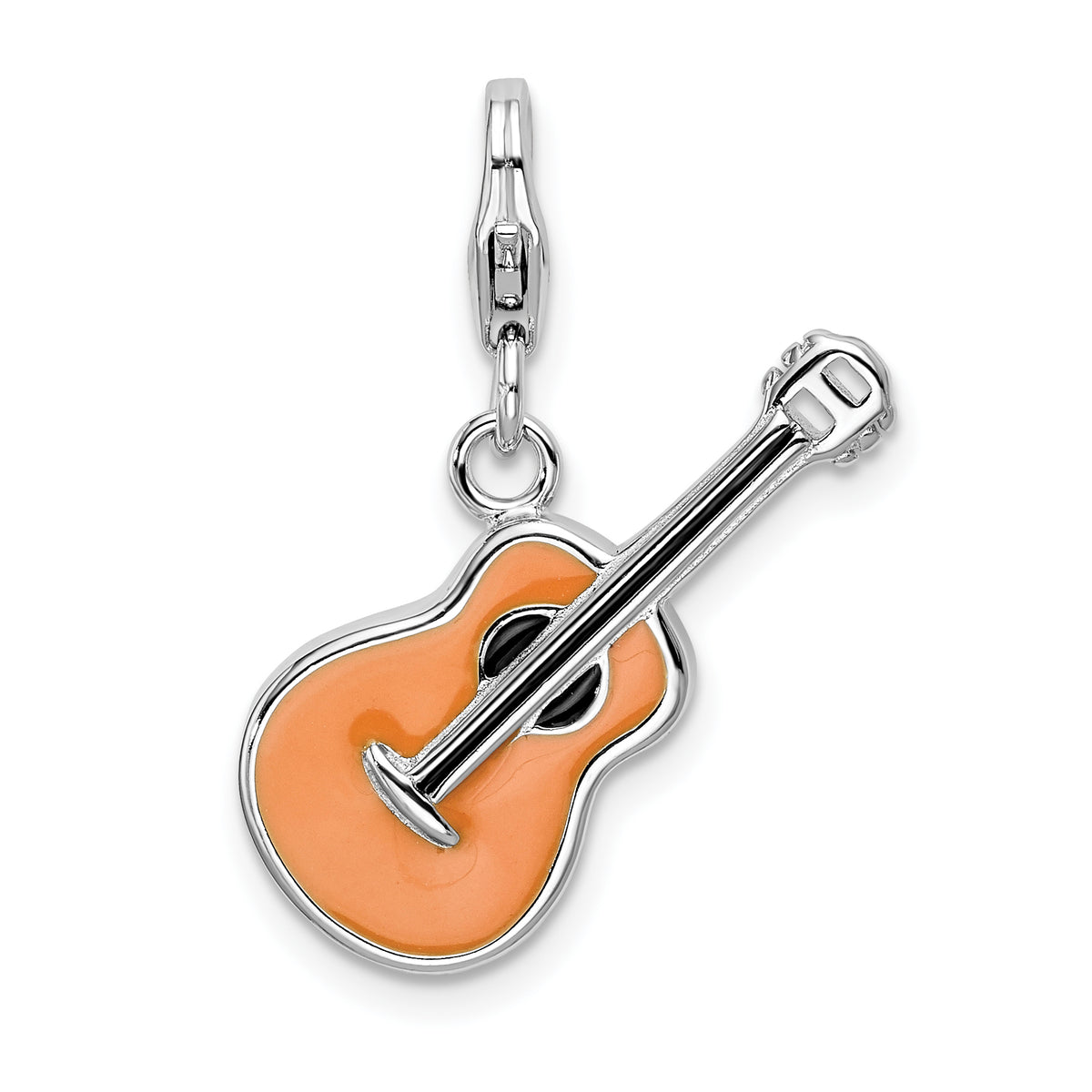 Amore La Vita Sterling Silver Rhodium-plated Polished 3-D Enameled Guitar Charm with Fancy Lobster Clasp