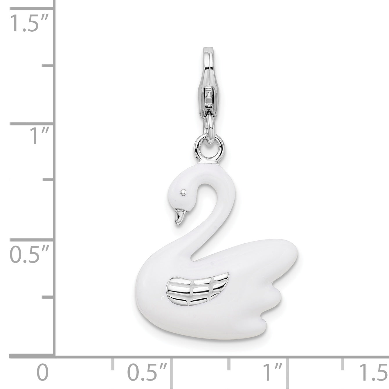 Amore La Vita Sterling Silver Rhodium-plated Polished 3-D Enameled Swan Charm with Fancy Lobster Clasp