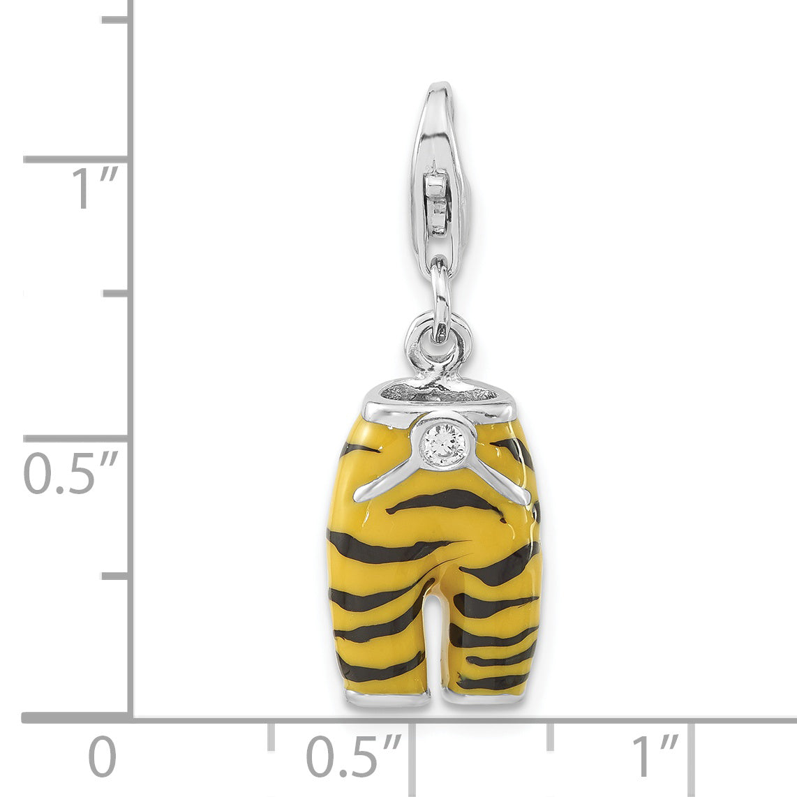 Sterling Silver Click-on CZ Enamel Tiger Pants Charm