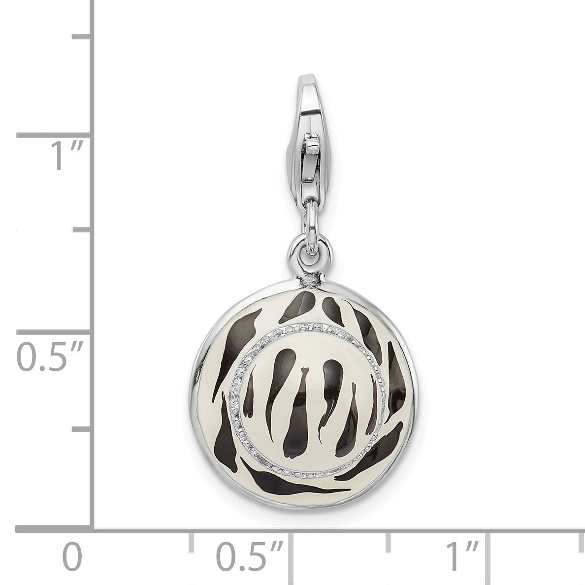 Amore La Vita Sterling Silver Rhodium-plated Polished 3-D CZ Enameled Zebra Hat Charm with Fancy Lobster Clasp