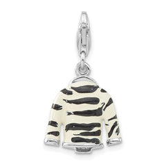 Sterling Silver Click-on CZ Enamel Zebra Jacket Charm