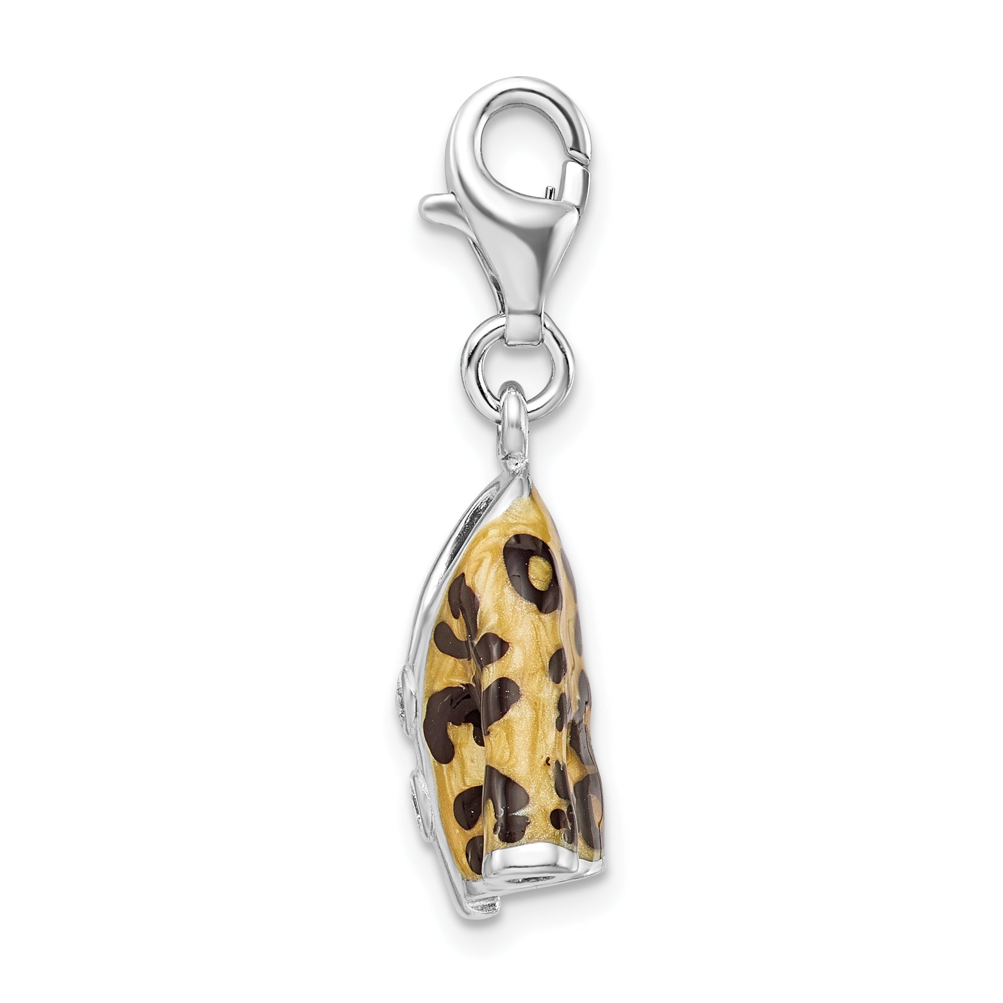 Amore La Vita Sterling Silver Rhodium-plated Polished 3-D CZ Enameled Leopard Jacket Charm with Fancy Lobster Clasp