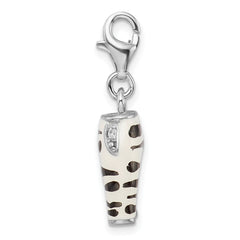 Amore La Vita Sterling Silver Rhodium-plated Polished 3-D CZ Enameled Zebra Pants Charm with Fancy Lobster Clasp