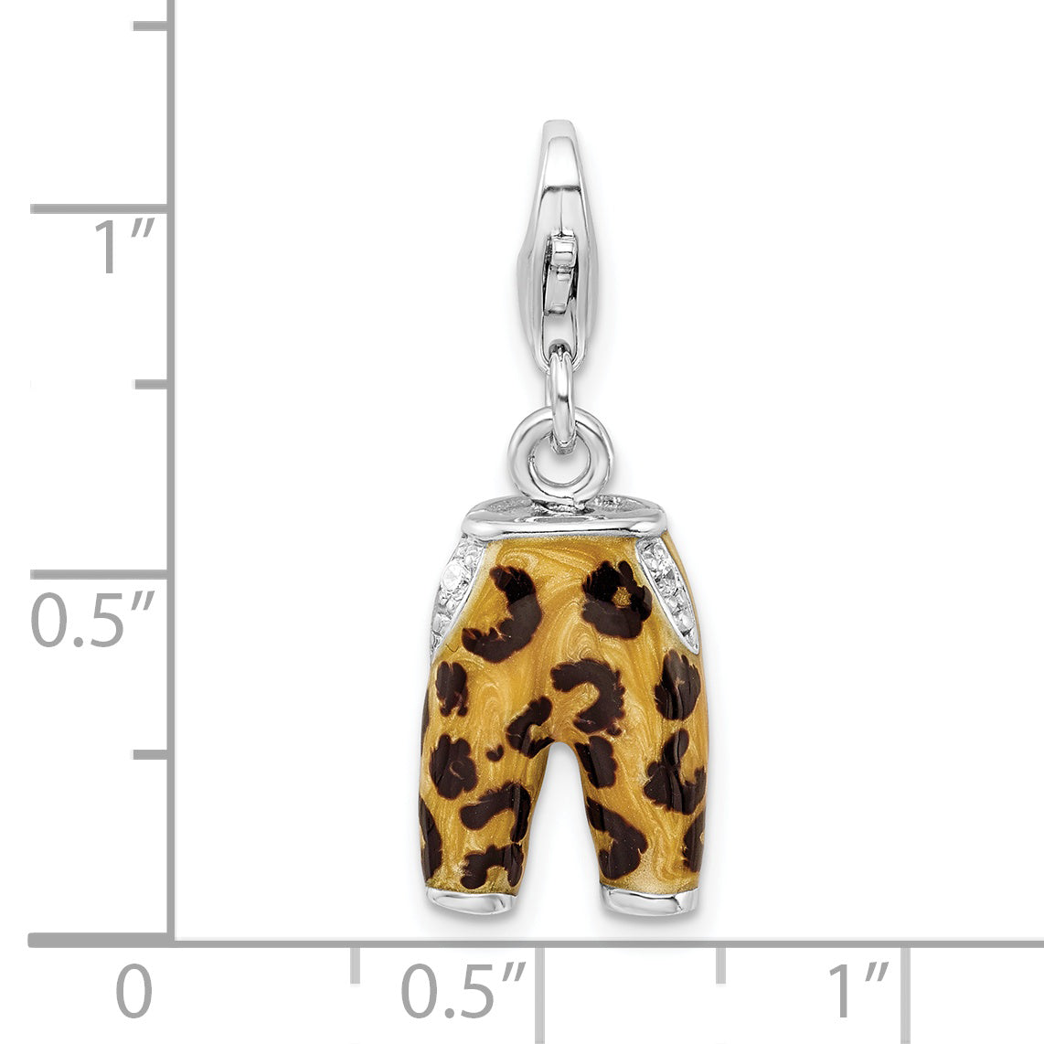 Sterling Silver Click-on CZ Enamel Leopard Pants Charm