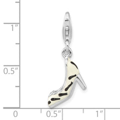 Sterling Silver Polished 3-D CZ Enamel Zebra High Heel With  Lobster Clasp Charm