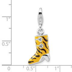 Sterling Silver Click-on CZ Enamel Tiger High Heel Boot Charm