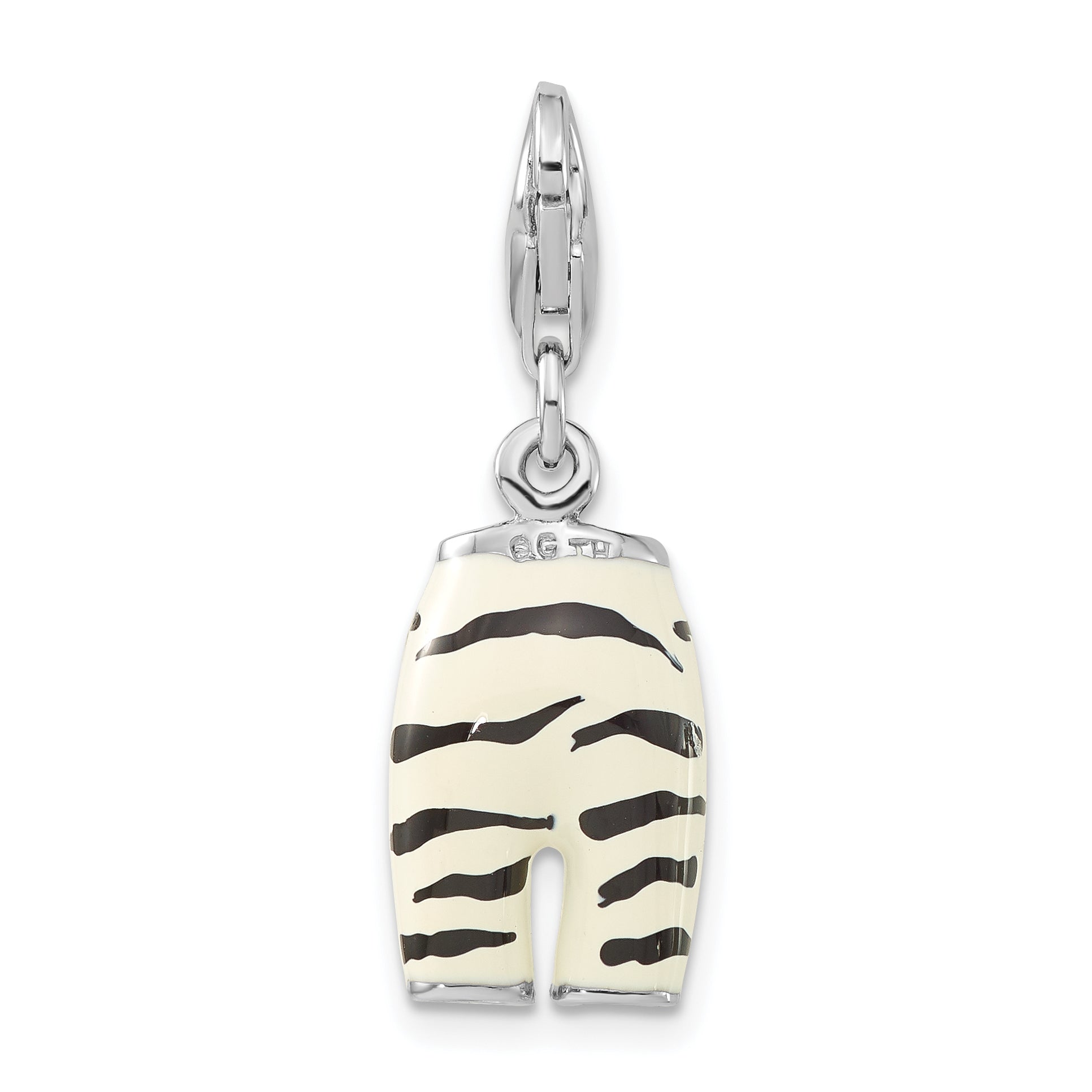 Sterling Silver Click-on CZ Enamel Zebra Pants Charm