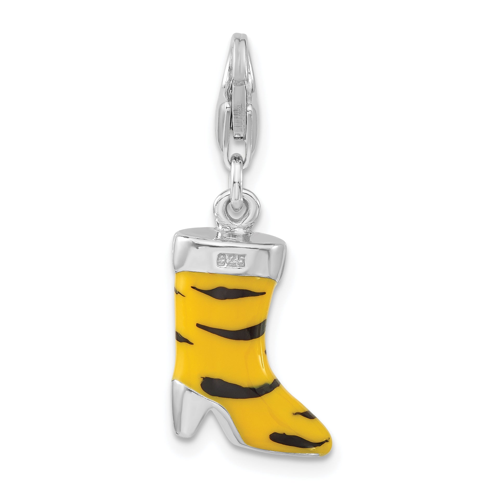 Sterling Silver Click-on CZ Enamel Tiger High Heel Boot Charm