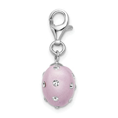 Amore La Vita Sterling Silver Rhodium-plated Polished 3-D Purple Ferido Stellux Crystal Heart Charm with Fancy Lobster Clasp