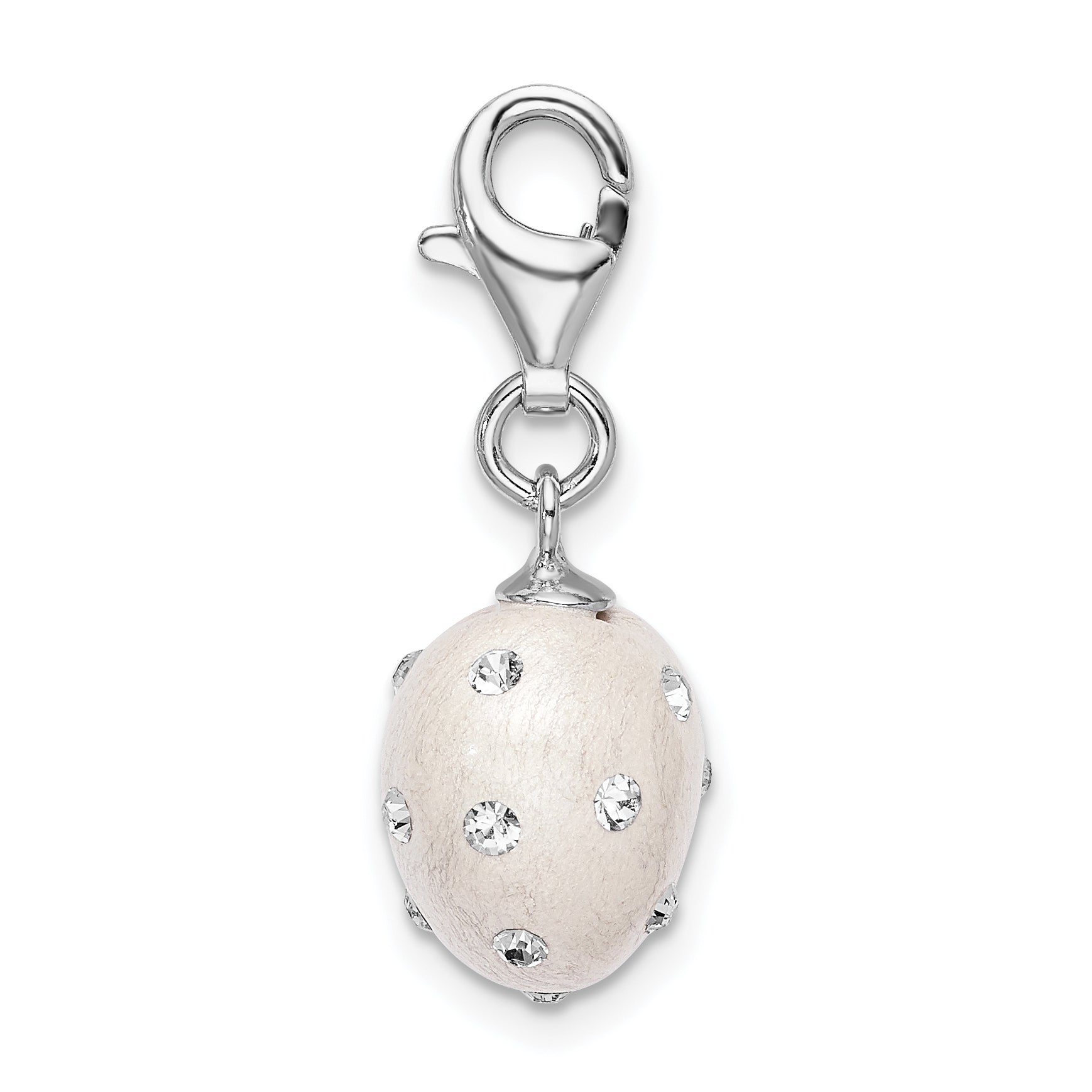 Amore La Vita Sterling Silver Rhodium-plated Polished 3-D White Ferido Stellux Crystal Heart Charm with Fancy Lobster Clasp