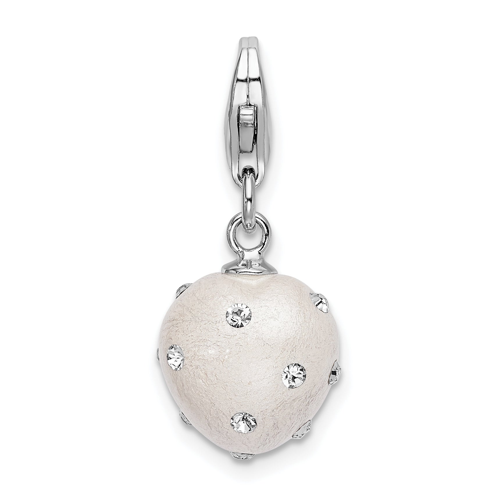 Amore La Vita Sterling Silver Rhodium-plated Polished 3-D White Ferido Stellux Crystal Heart Charm with Fancy Lobster Clasp