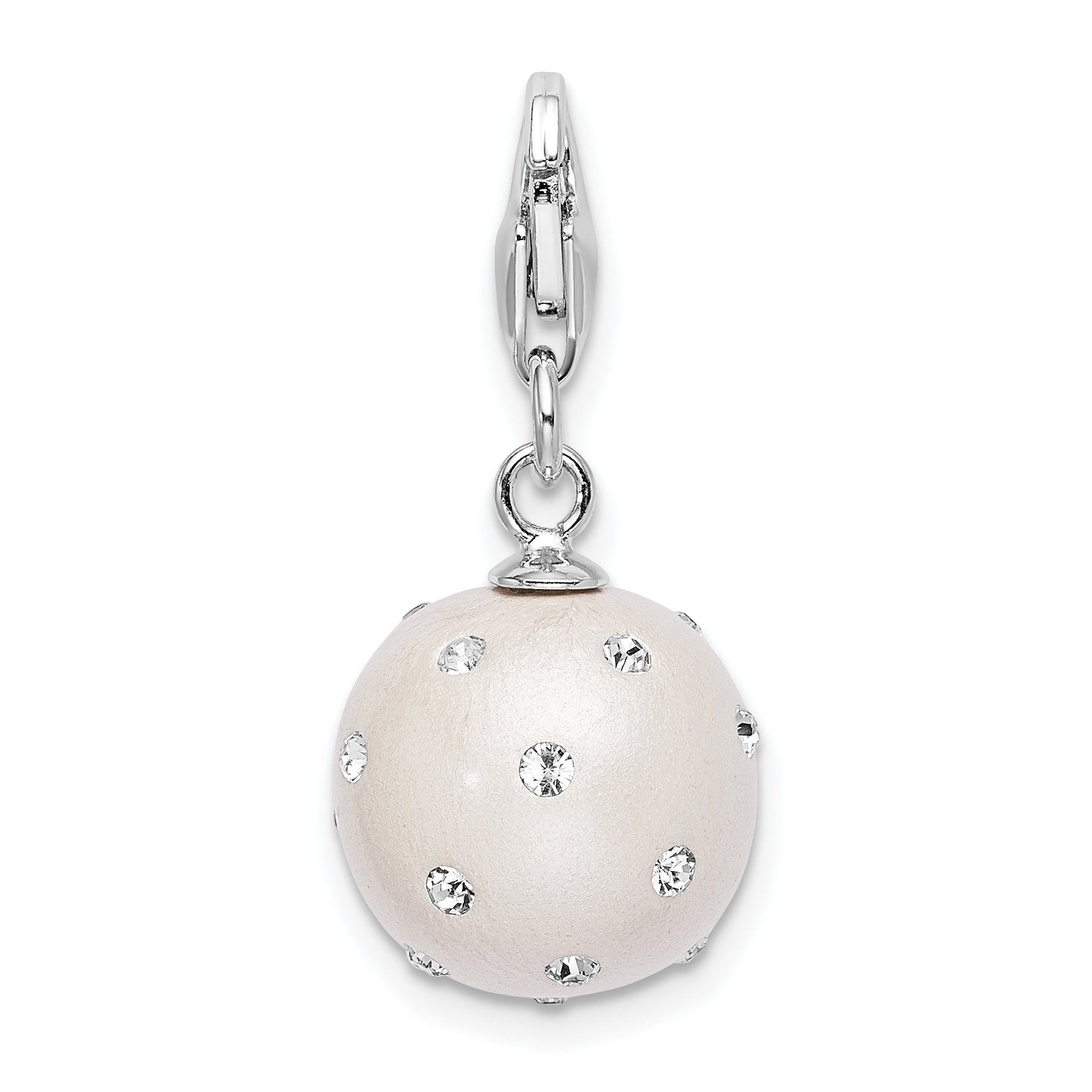 Amore La Vita Sterling Silver Rhodium-plated Polished 3-D White Ferido Stellux Crystal Ball Charm with Fancy Lobster Clasp