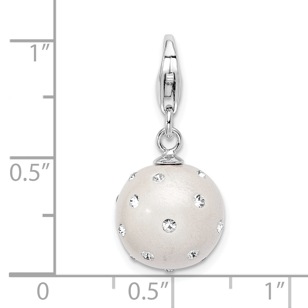 Amore La Vita Sterling Silver Rhodium-plated Polished 3-D White Ferido Stellux Crystal Ball Charm with Fancy Lobster Clasp