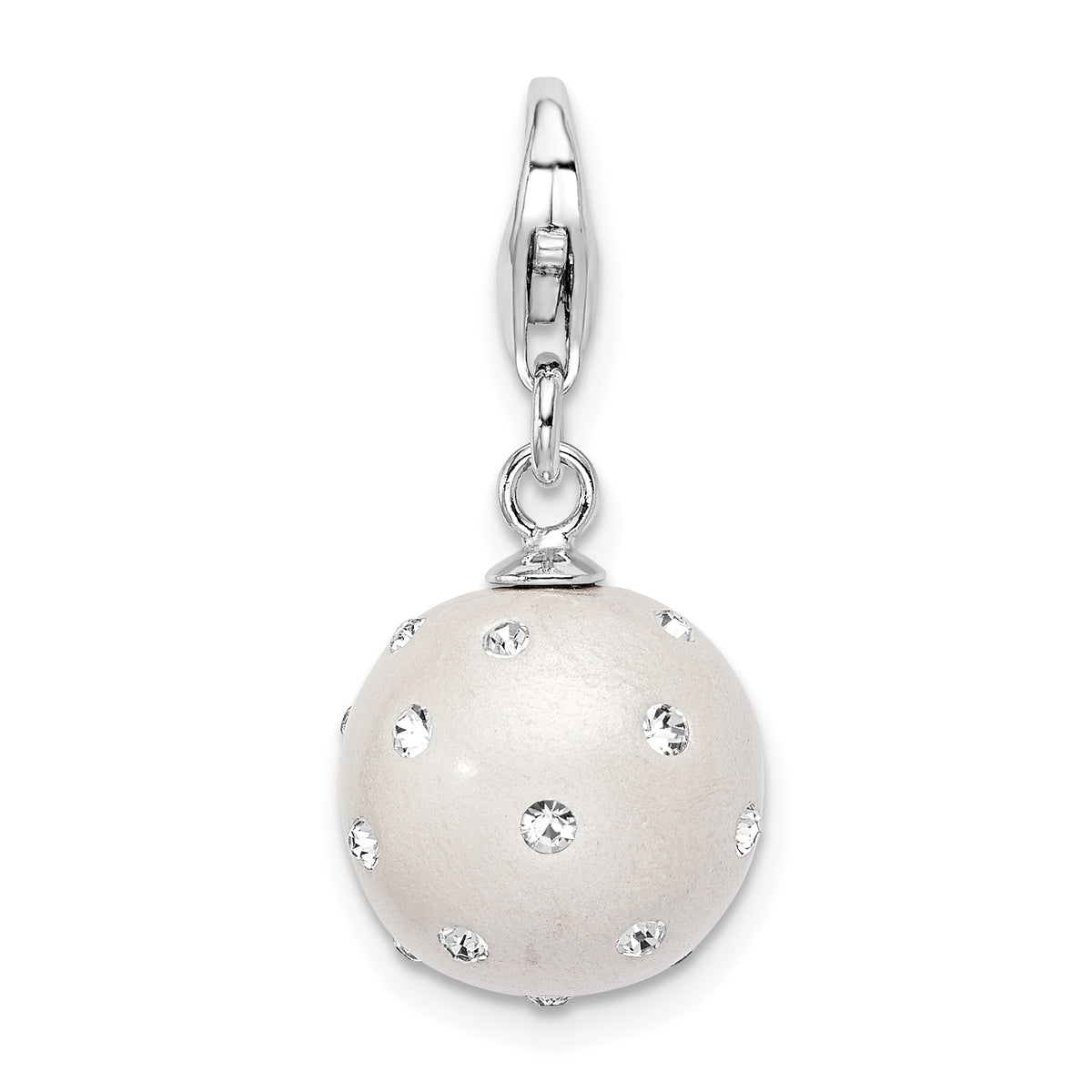 Amore La Vita Sterling Silver Rhodium-plated Polished 3-D White Ferido Stellux Crystal Ball Charm with Fancy Lobster Clasp