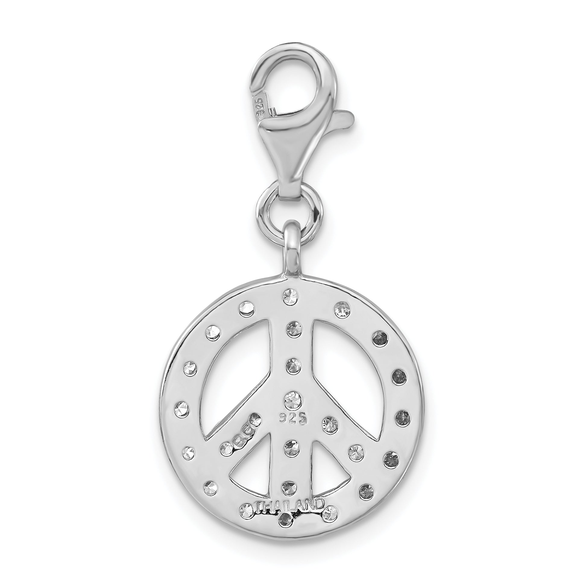 Sterling Silver Click-on CZ Polished Peace Charm