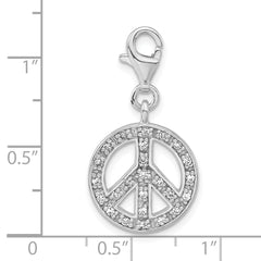 Sterling Silver Click-on CZ Polished Peace Charm