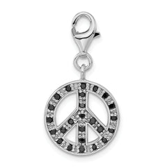 Sterling Silver Polished Black CZ Peace Sign w/ Lobster Clasp Charm