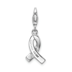 Amore La Vita Sterling Silver Rhodium-plated Polished Stellux Crystal Pink Awareness Charm with Fancy Lobster Clasp