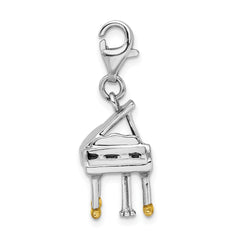 Amore La Vita Sterling Silver Rhodium-plated Polished 3-D Enameled Piano Charm with Fancy Lobster Clasp