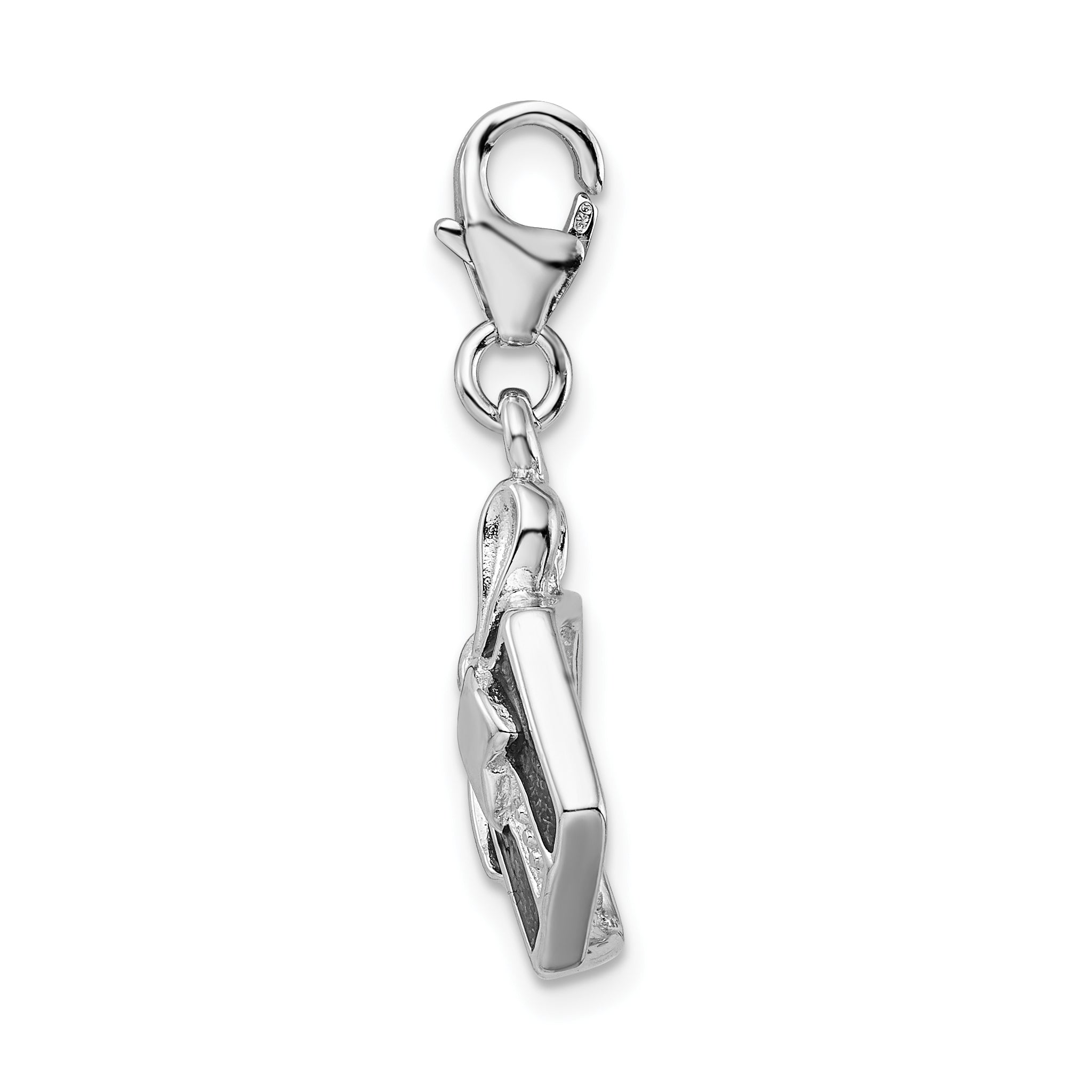 Amore La Vita Sterling Silver Rhodium-plated Polished Red Enameled Present Charm with Fancy Lobster Clasp