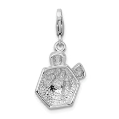 Amore La Vita Sterling Silver Rhodium-plated Polished Red Enameled Present Charm with Fancy Lobster Clasp