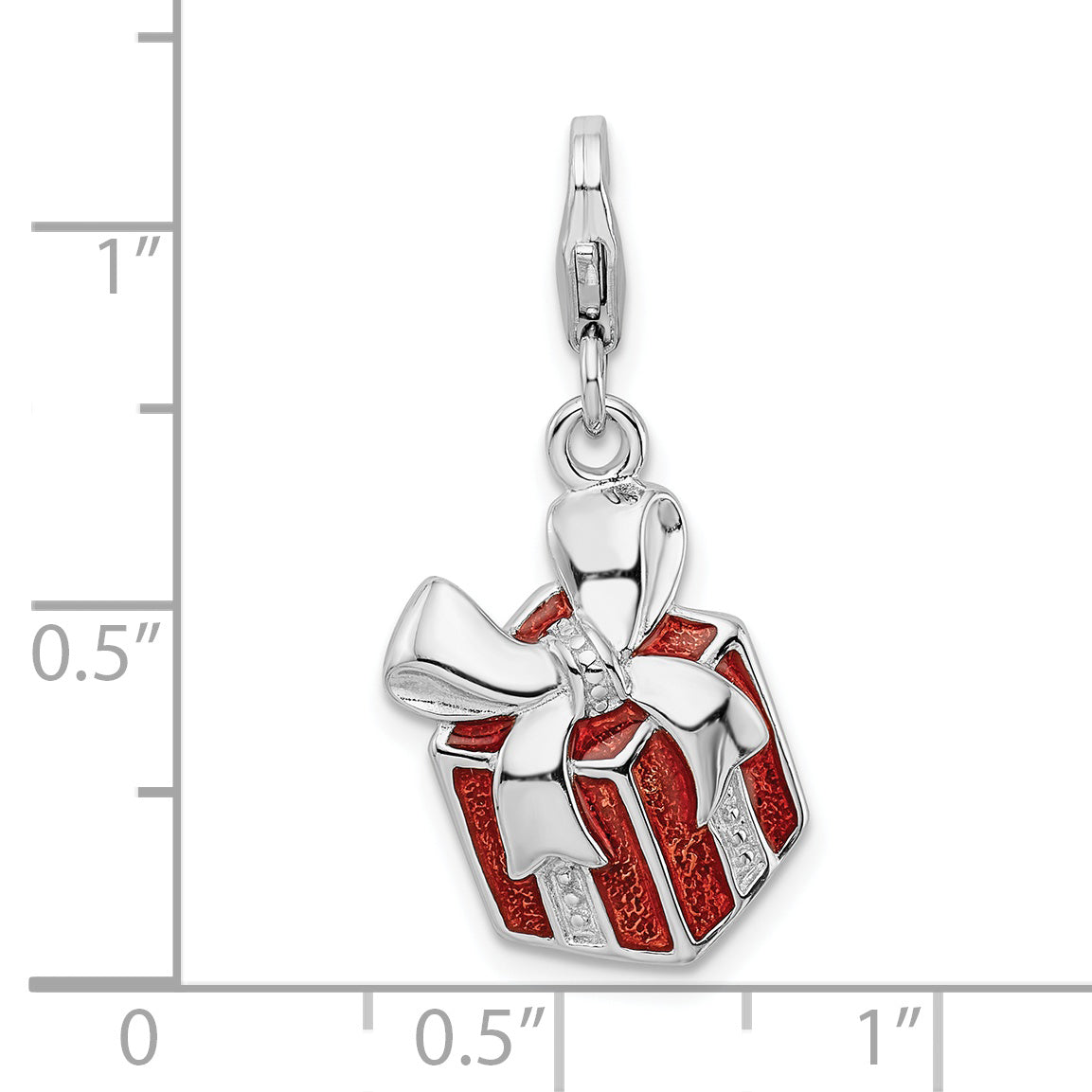 Amore La Vita Sterling Silver Rhodium-plated Polished Red Enameled Present Charm with Fancy Lobster Clasp