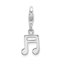 Amore La Vita Sterling Silver Rhodium-plated Polished Beamed Sixteenth Note Charm with Fancy Lobster Clasp