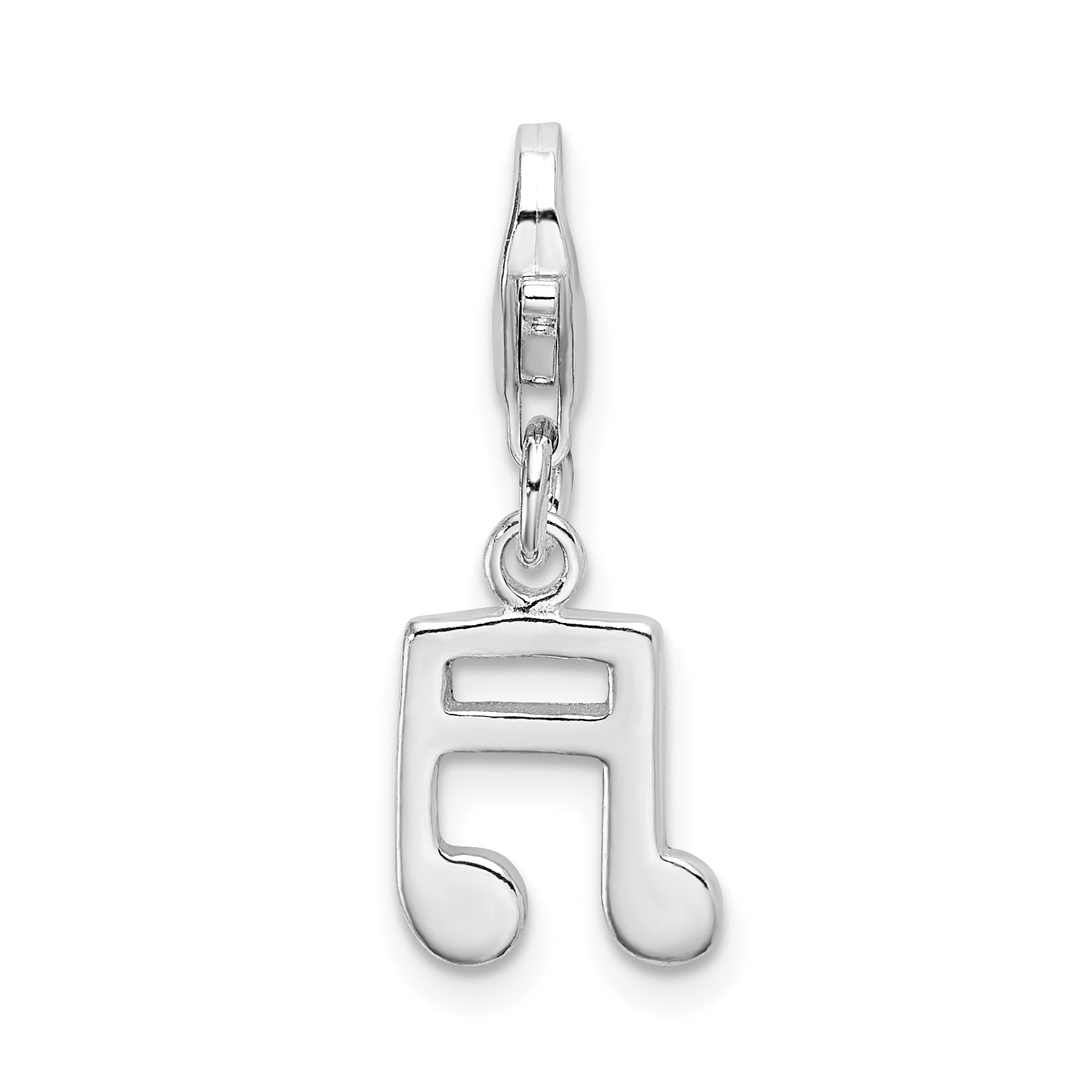 Amore La Vita Sterling Silver Rhodium-plated Polished Beamed Sixteenth Note Charm with Fancy Lobster Clasp