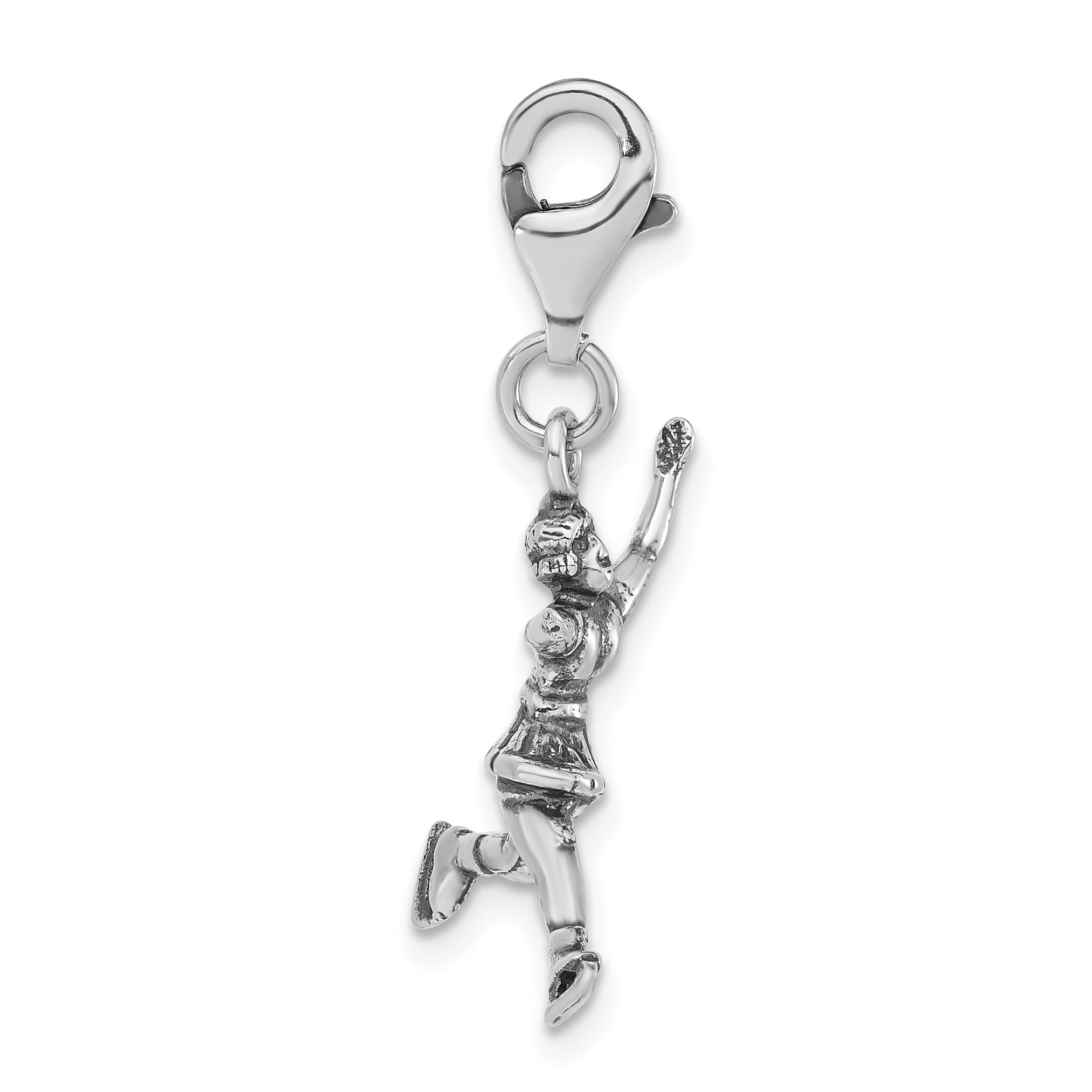 Sterling Silver 3-D Polished & Antiqued Figure Skater With Lobster Clasp Charm