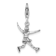 Sterling Silver 3-D Polished & Antiqued Figure Skater With Lobster Clasp Charm