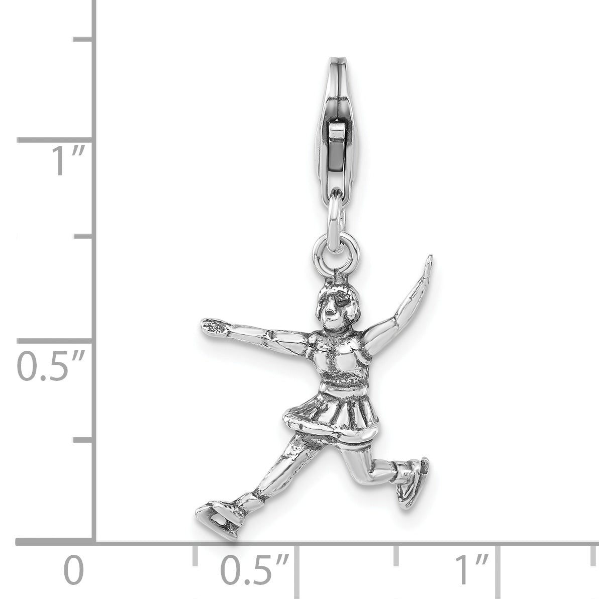 Sterling Silver 3-D Polished & Antiqued Figure Skater With Lobster Clasp Charm