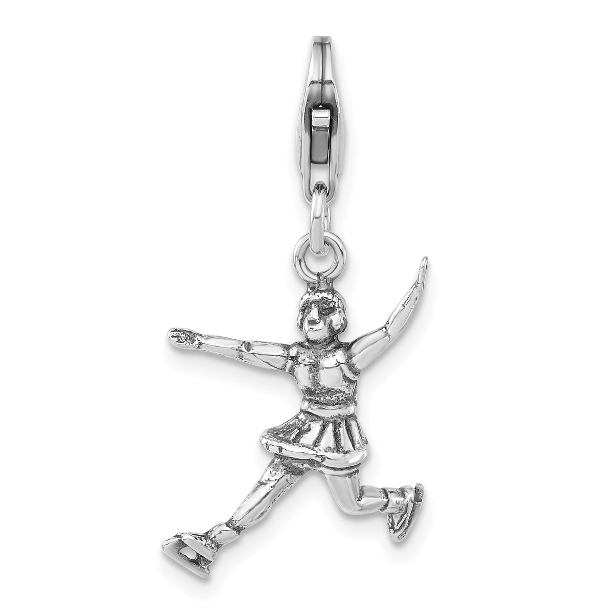 Sterling Silver 3-D Polished & Antiqued Figure Skater w/Lobster Clasp Charm