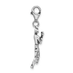 Sterling Silver 3-D Polished & Antiqued Boxer With  Lobster Clasp Charm