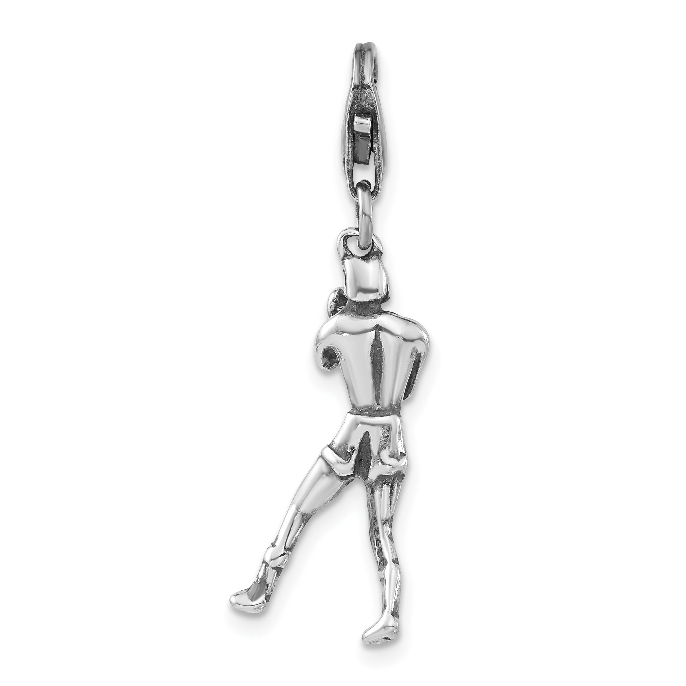 Sterling Silver 3-D Polished & Antiqued Boxer With  Lobster Clasp Charm